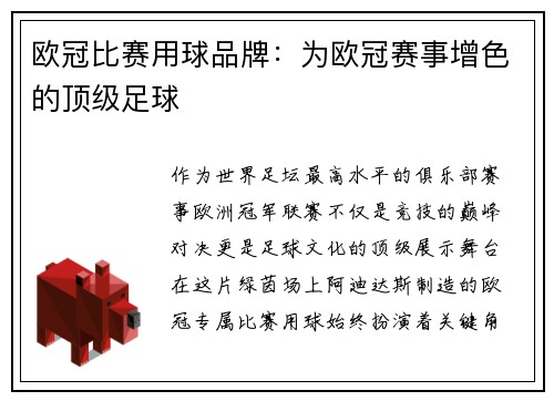 欧冠比赛用球品牌：为欧冠赛事增色的顶级足球