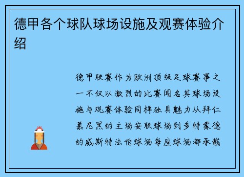 德甲各个球队球场设施及观赛体验介绍