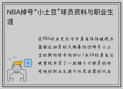 NBA绰号“小土豆”球员资料与职业生涯