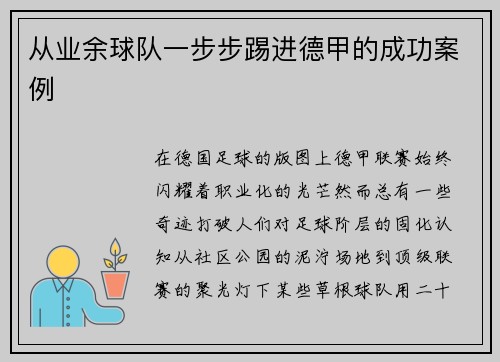 从业余球队一步步踢进德甲的成功案例