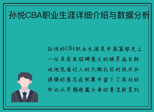 孙悦CBA职业生涯详细介绍与数据分析